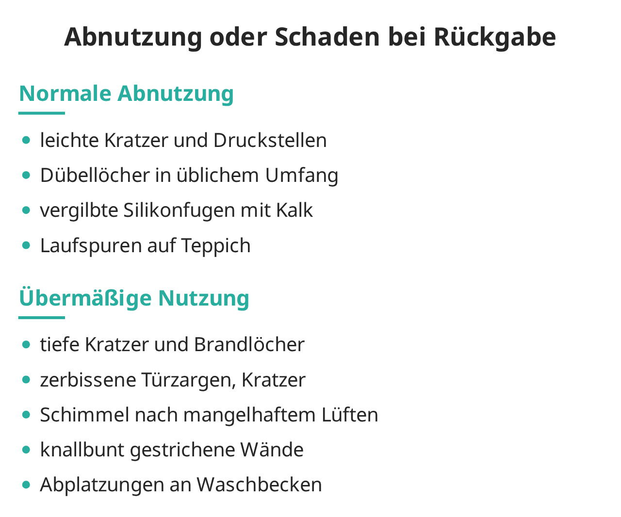 Abnutzung oder Schaden bei Rückgabe