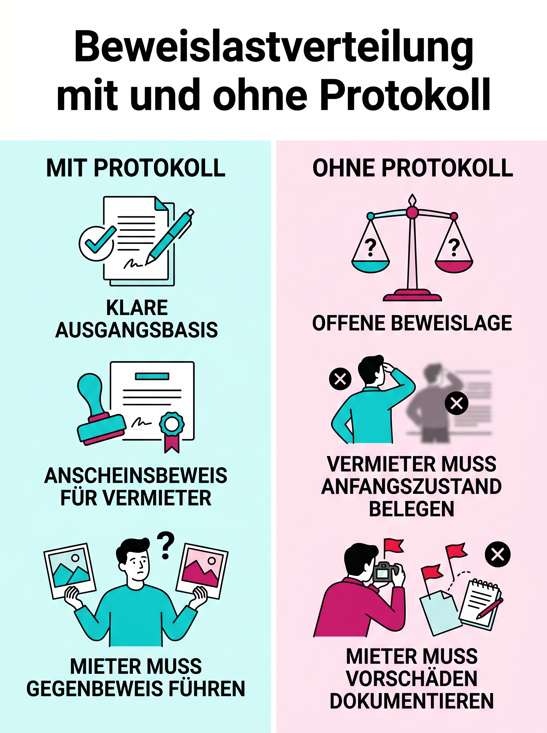 Beweislastverteilung mit und ohne Protokoll